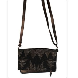 Pendleton Black/Gray Patterned fold Over Cowhide Leather Crossbody